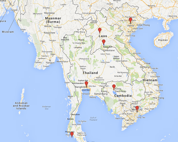 Nosso roteiro no Sudeste da Ásia. Imagem: Google Maps