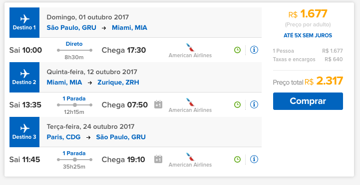 DEMAIS!!! Passagens para Zurique ou Paris com parada em Miami na mesma  viagem a partir de R$  ida e volta com taxas!