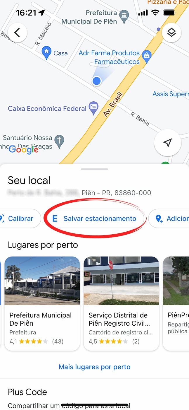 marcar estacionamento no Google maps