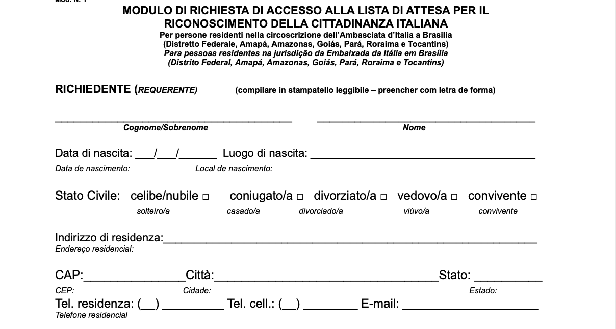 cidadania italiana formulario