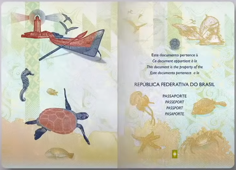 Páginas internas do novo passaporte têm cores e desenhos da fauna e flora brasileira