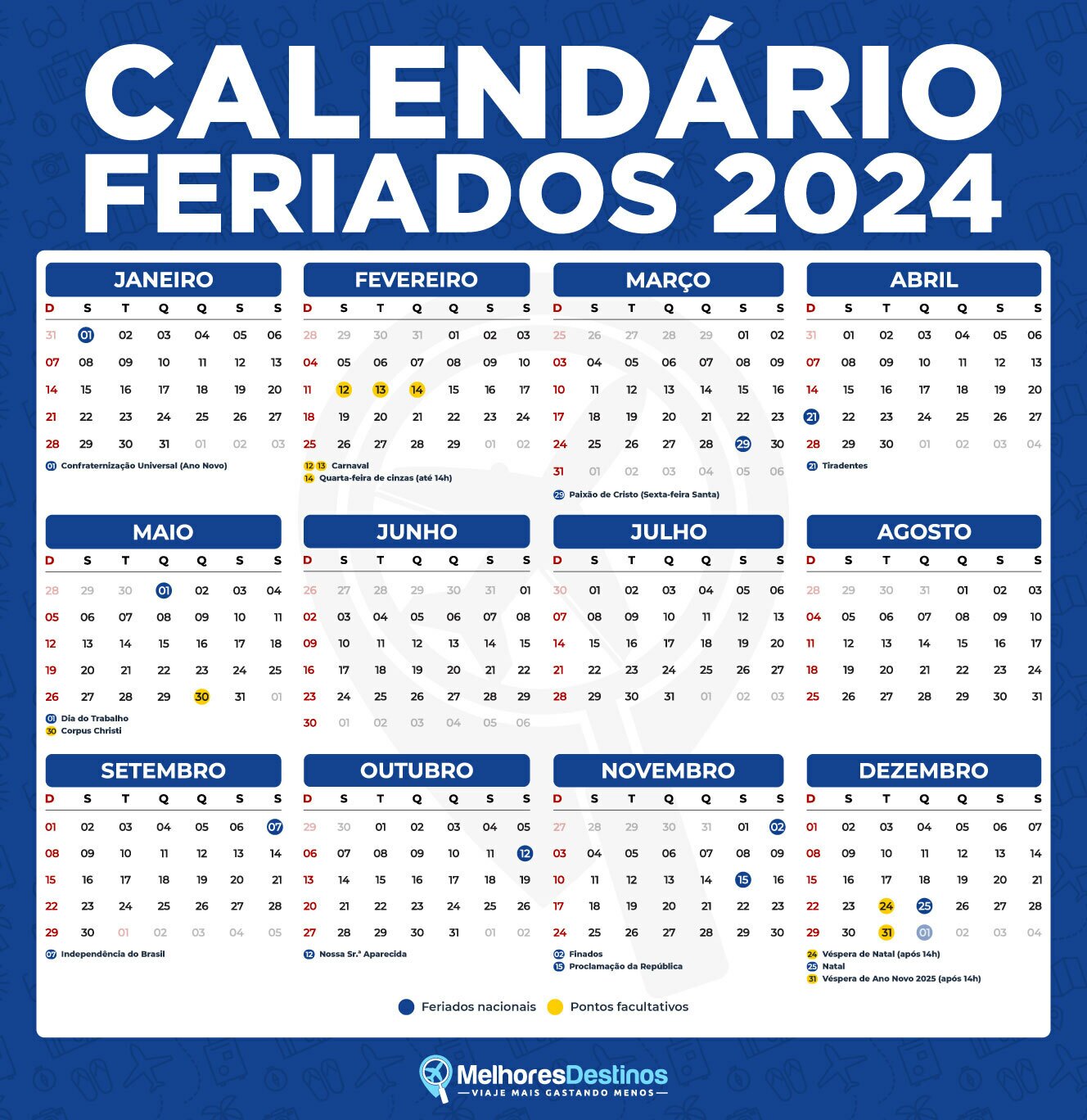 Calendário 2024 com feriados