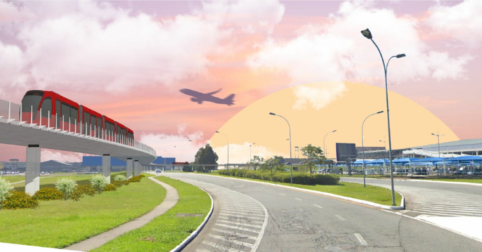 Projeto do VLT que deve conectar o Aeroporto de Curitiba o Centro da cidade (Imagem: IPPUC/Prefeitura de Curitiba)